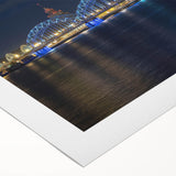 Art Deco poster of a European cityscape in muted blue and gray tones on rolled canvas, suitable for dining room wall art.