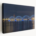 Panoramic view of a European cityscape in muted gray and blue tones on a large stretched canvas, ideal for kitchen wall art.