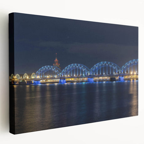 Panoramic view of a European cityscape in muted gray and blue tones on a large stretched canvas, ideal for kitchen wall art.