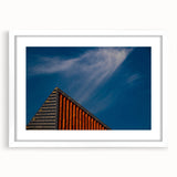 Textured abstract art print of a European Lithuanian landscape, in muted earth tones, framed in white, ideal for bedroom art.