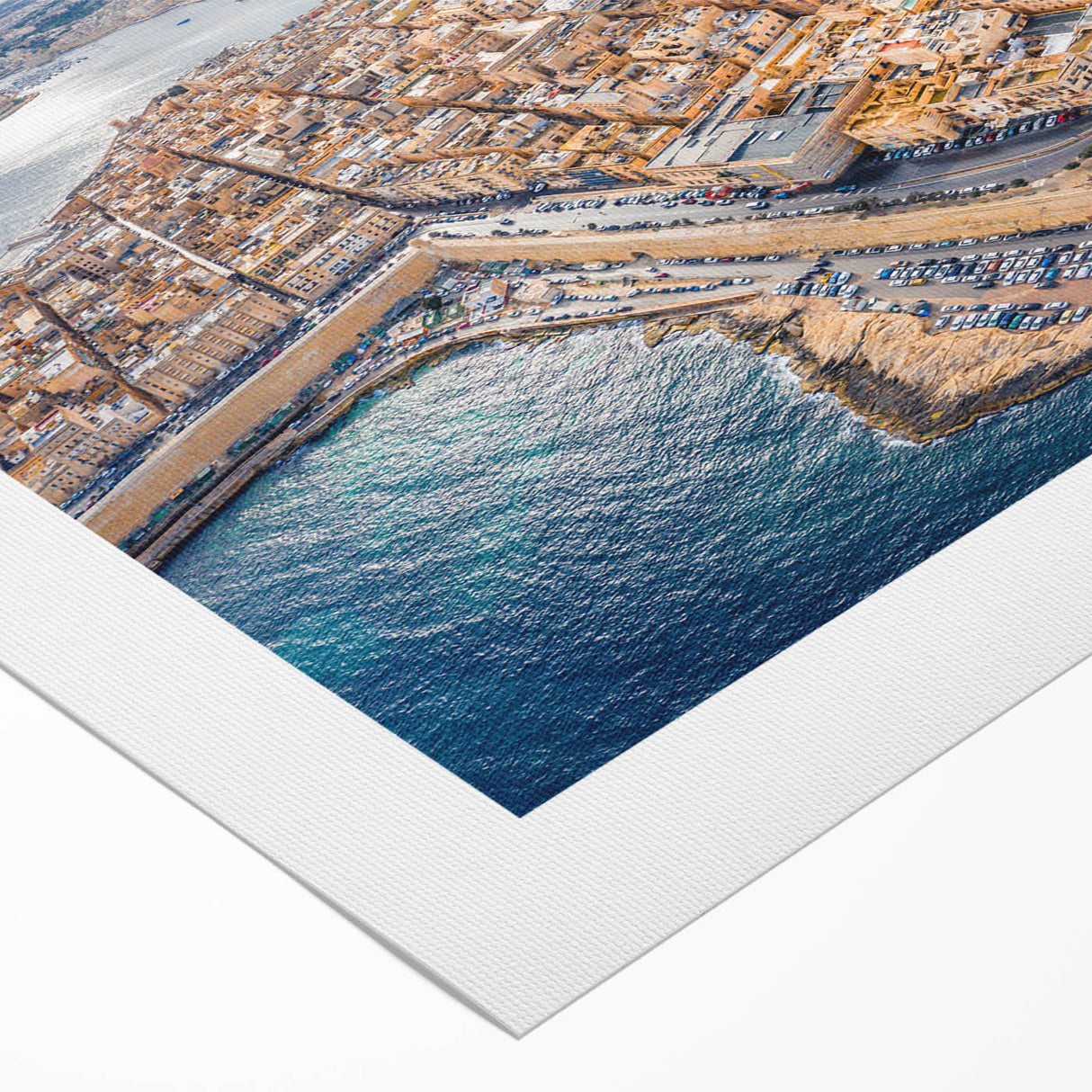 Art deco poster of Malta scenery in pastel shades on rolled canvas, suitable for dining room wall art.