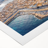 Art deco poster of Malta scenery in pastel shades on rolled canvas, suitable for dining room wall art.