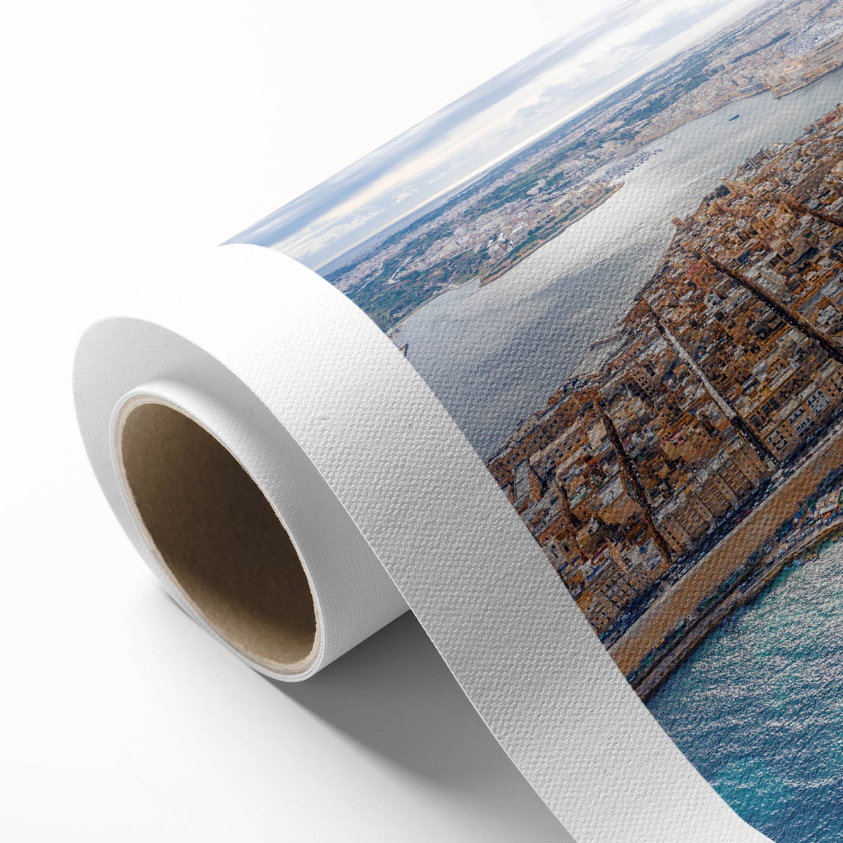 Art Deco-style poster of Malta scenery on rolled canvas, in soft pastel colors, suitable for nursery wall art.