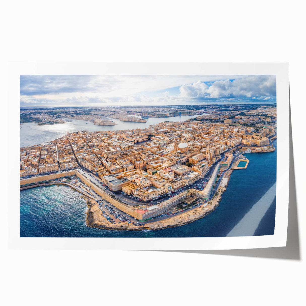 Rolled print of a European Malta scenic view in muted earth tones, ideal for dining room wall art.