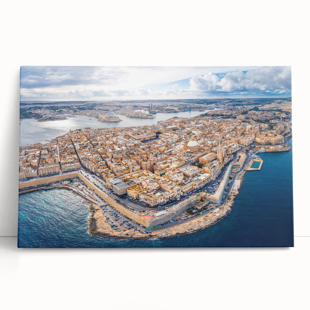 Black and white photo of Malta scenery on large stretched canvas, ideal for kitchen wall art.