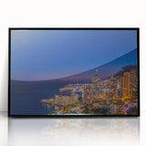 Large abstract wall art of Monaco scenery in muted earth tones on a framed acrylic, suitable for modern living room decor.