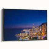 Black and white framed canvas of a vintage Monaco landscape, ideal for bedroom wall art.