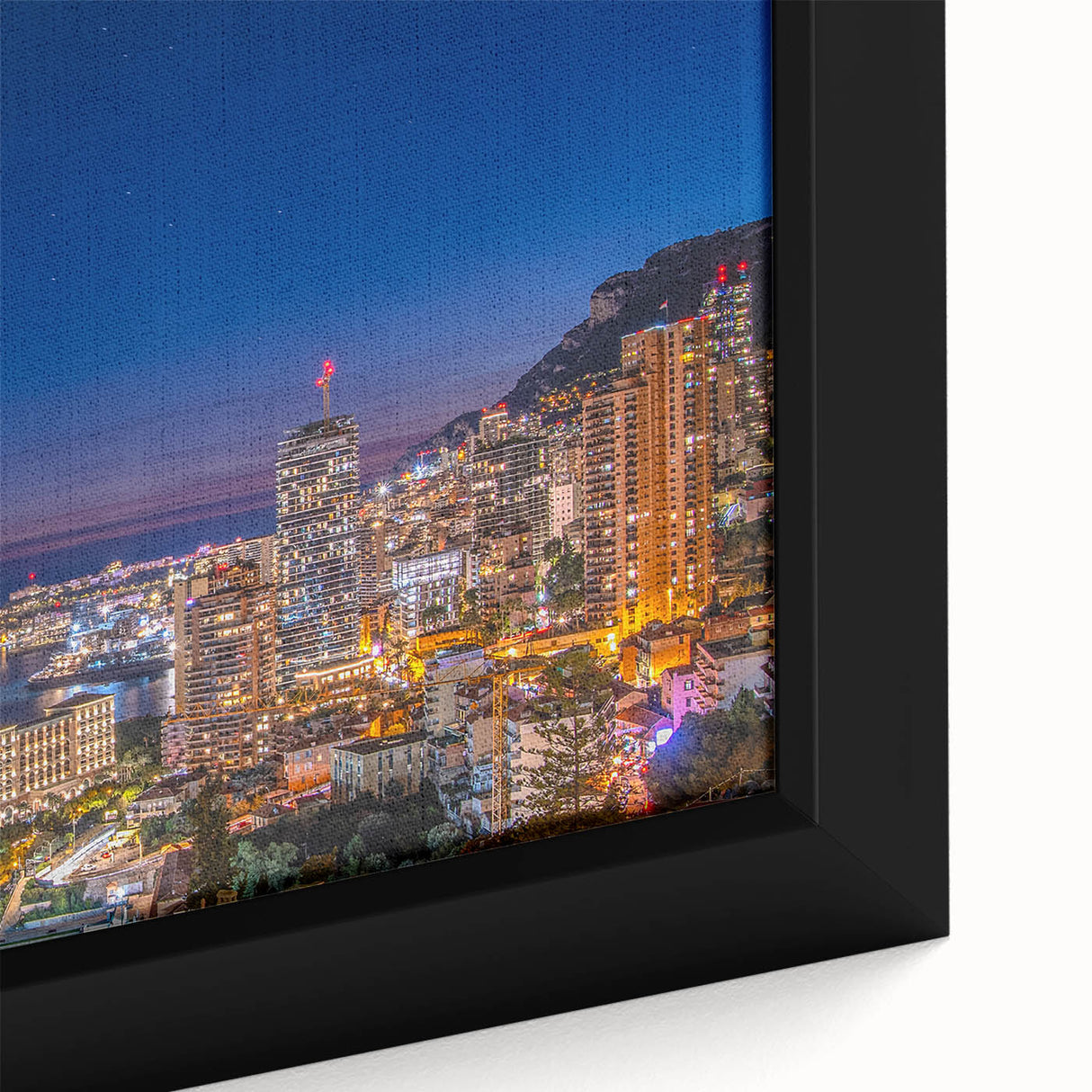 Extra large framed canvas featuring a textured, colorful depiction of Monaco scenery, ideal for living room decor.