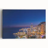 Monaco cityscape in black and white on large stretched canvas, ideal for kitchen wall art or bedroom ambiance.