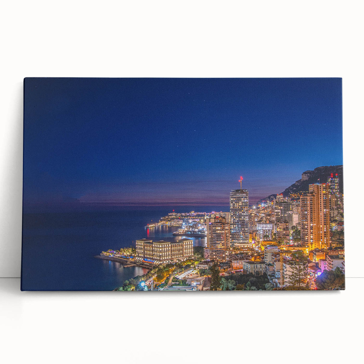 Black and white photo of Monaco scenery on large stretched canvas, ideal for kitchen wall art.