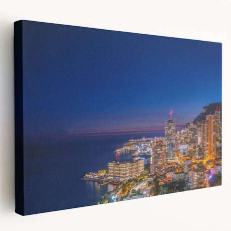 Large art depicting a scenic view of Monaco on a stretched canvas, featuring muted pastel shades, ideal for kitchen wall art.