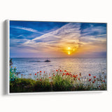 Vintage poster art of a Montenegro scenery on framed canvas, featuring vibrant colors, ideal for living room decor.