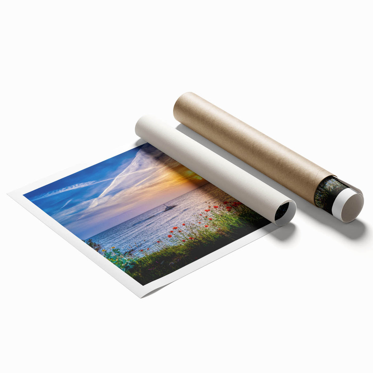 Extra large rolled print of a Montenegro landscape with muted green and blue tones, suitable as classy bathroom wall art.
