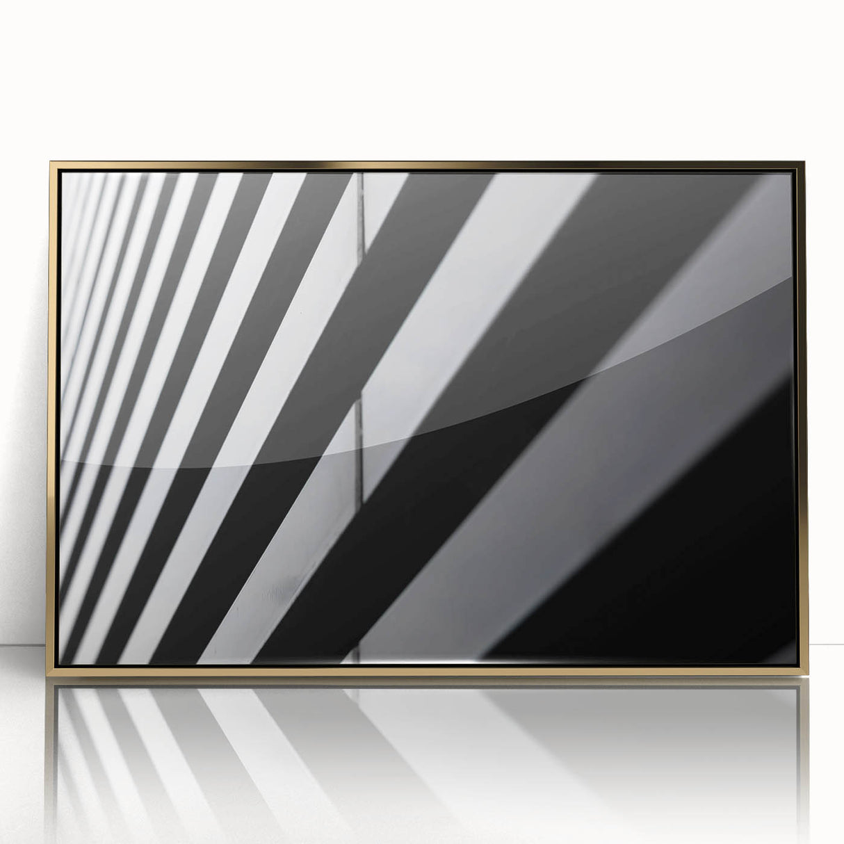 Acrylic print of Amsterdam canal scene with gold frame, featuring art deco style and muted earth tones.