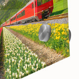 Large abstract wall art depicting a European landscape in muted colors on acrylic glass, suitable for dining room ambiance.