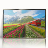 Large art print of a European Netherlands scenery in muted earth tones on a silver-framed acrylic.