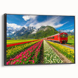 Black and white wall art featuring a vintage poster-style landscape of the Netherlands on framed canvas.