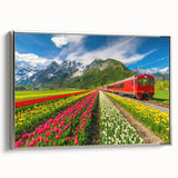 Landscape painting of a European scene on a framed canvas, featuring a blend of colorful and black tones.