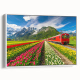 Vintage poster art of a European Netherlands scenery in colorful hues, framed canvas, ideal for living room decor.