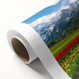 Art deco poster of a serene European landscape in muted earth tones on rolled canvas, ideal for nursery wall art.