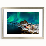 Extra large abstract art print of a Norwegian landscape in muted earth tones on a framed canvas, ideal for living room decor.