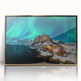 Art deco poster of a scenic Norway landscape in gold acrylic frame, suitable for modern art wall decor in nurseries.