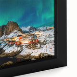Framed canvas featuring a textured depiction of a Norwegian landscape in black with vibrant, colorful accents.
