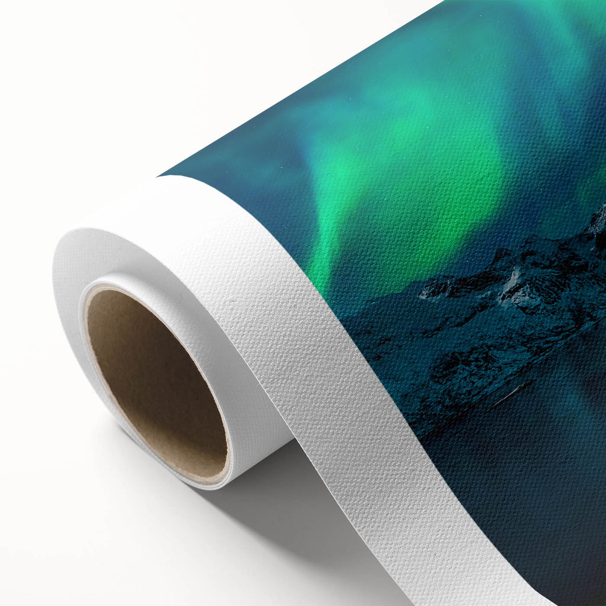 Art Deco poster of a serene Norwegian landscape in soft blue and green tones on rolled canvas, ideal for nursery wall art.