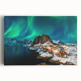 Black and white photograph of a Norwegian fjord on stretched canvas, ideal for kitchen wall art.