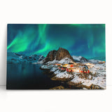 Black and white photograph of a Norwegian landscape on stretched canvas, ideal for kitchen wall art.