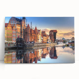 Large black and white stretched canvas of a European cityscape, ideal for kitchen wall art.