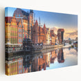Scenic European landscape featuring muted greens and blues on a large stretched canvas, ideal for kitchen wall art.