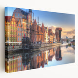 Scenic European landscape featuring muted greens and blues on a large stretched canvas, ideal for kitchen wall art.