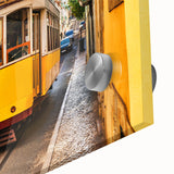 Acrylic print of a large abstract depiction of Lisbon, featuring mid-century modernist style in muted earth tones.