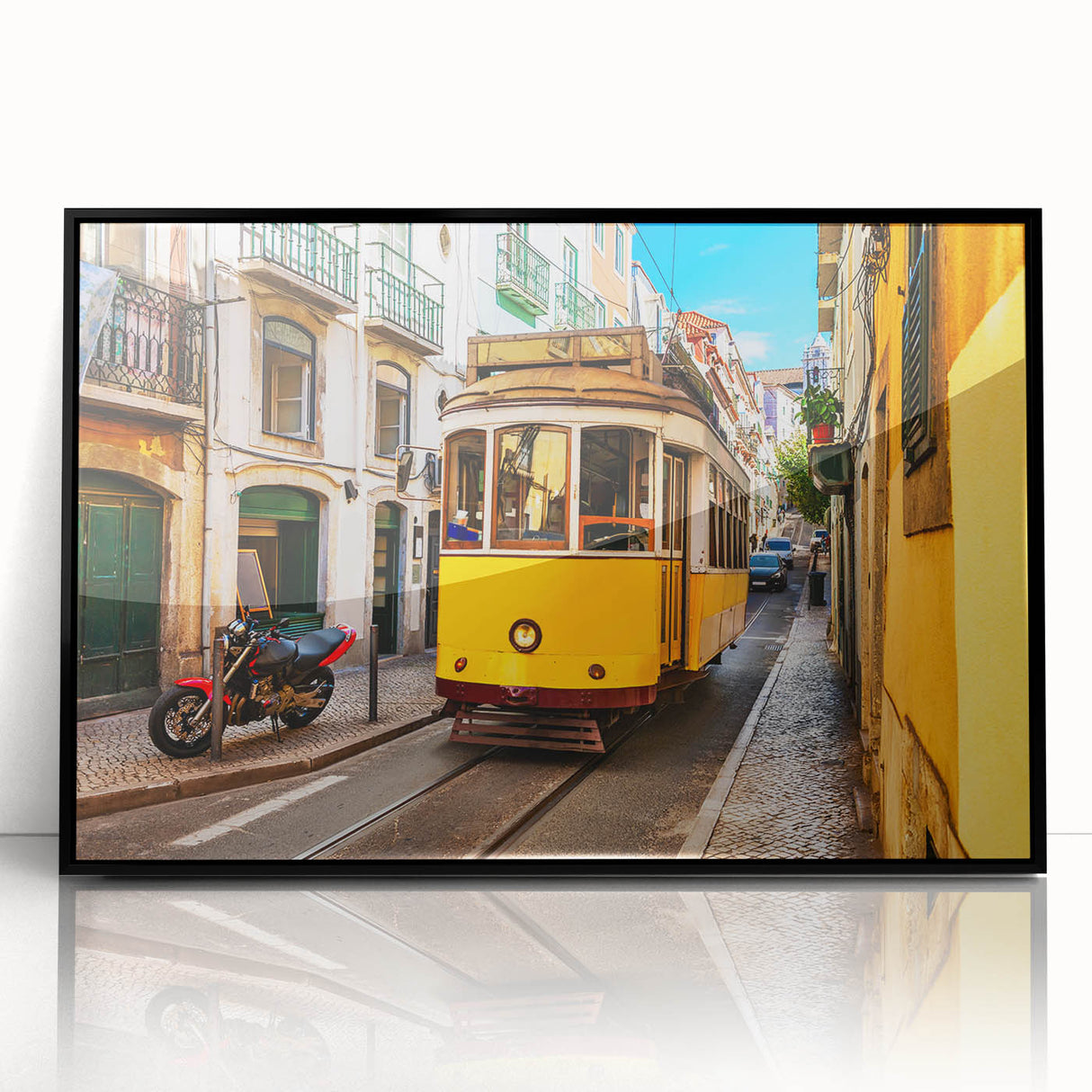 Large abstract wall art depicting Lisbon scenery in muted earth tones on a framed acrylic.
