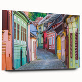 Acrylic print of a large abstract depiction of a European landscape in muted earth tones.