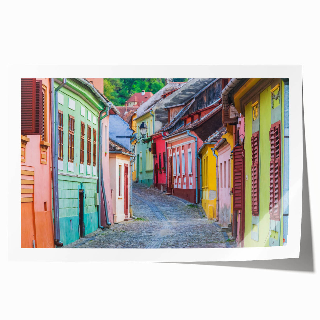 Extra large rolled print of a scenic Romanian landscape, featuring vibrant green and blue tones.