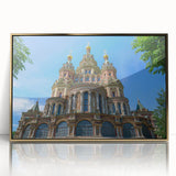 Art deco poster of St. Petersburg scenery in gold acrylic frame, suitable for modern nursery wall decor.