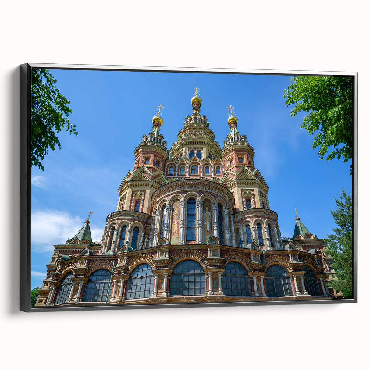 Black and white framed canvas of a vintage Petersburg landscape, ideal for bedroom wall art.