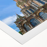 Art deco poster of a European cityscape in sepia tones, printed on rolled canvas, suitable for dining room decor.