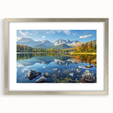 Extra large abstract art print featuring textured scenery of Slovakia in muted earth tones, framed in silver.