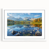 Textured abstract art print of a Slovakian landscape in muted earth tones on a white framed mat, suitable for bedroom decor.