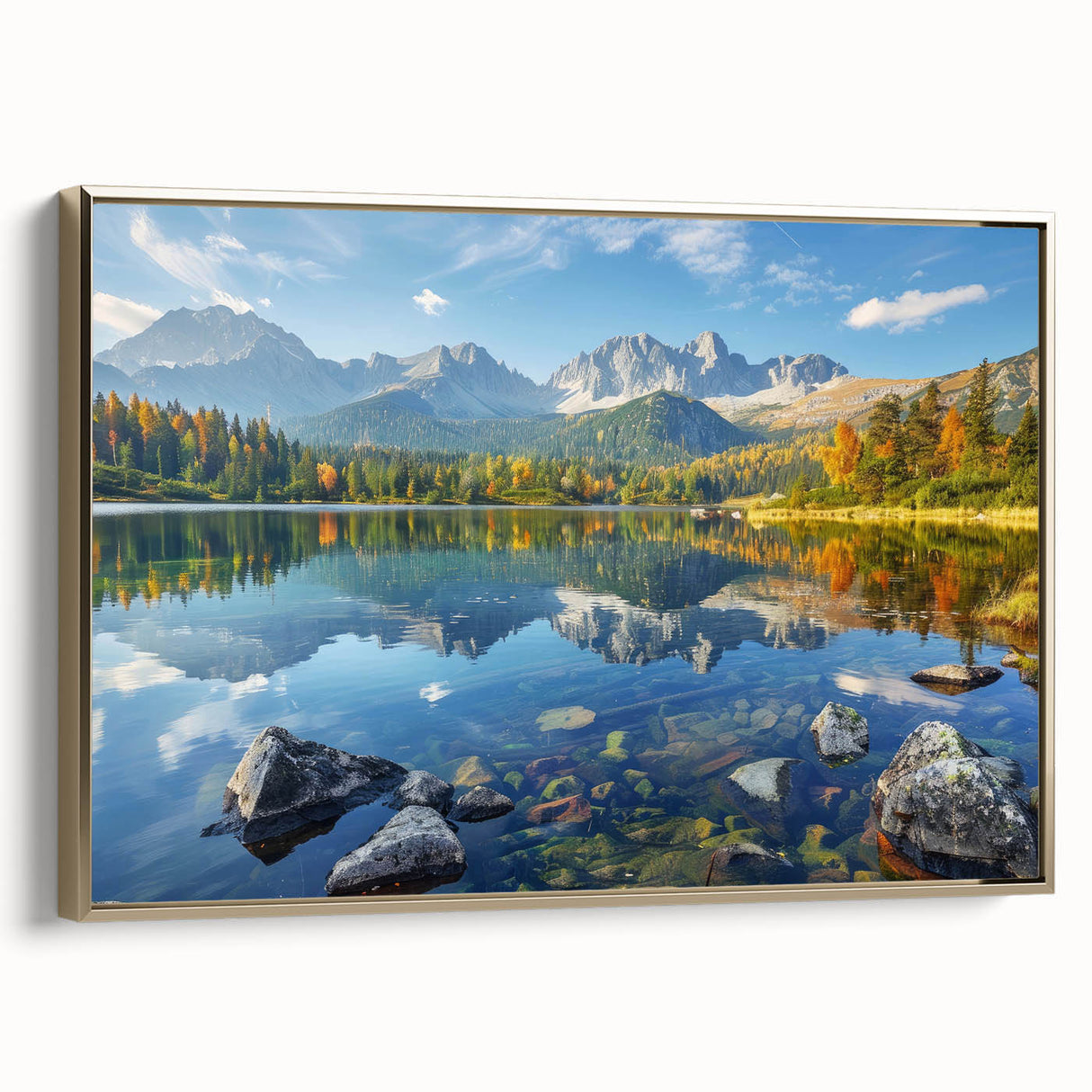 Framed canvas wall art featuring a vintage-style Slovakian landscape in black and gold tones, ideal for bedroom decor.