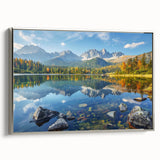 Landscape art painting of a European scenery in Slovakia, portrayed in colorful art on a silver-framed canvas.
