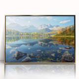 Large art print of a European Slovakian landscape in gold frame, acrylic, ideal for modern nursery wall art.