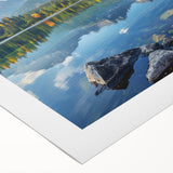 Art deco poster of a European cityscape in muted gray and blue tones on rolled canvas, suitable for dining room wall art.