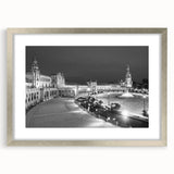 Abstract art print of Andalucia, Spain in muted earth tones on a framed silver mat, ideal for dining room decor.