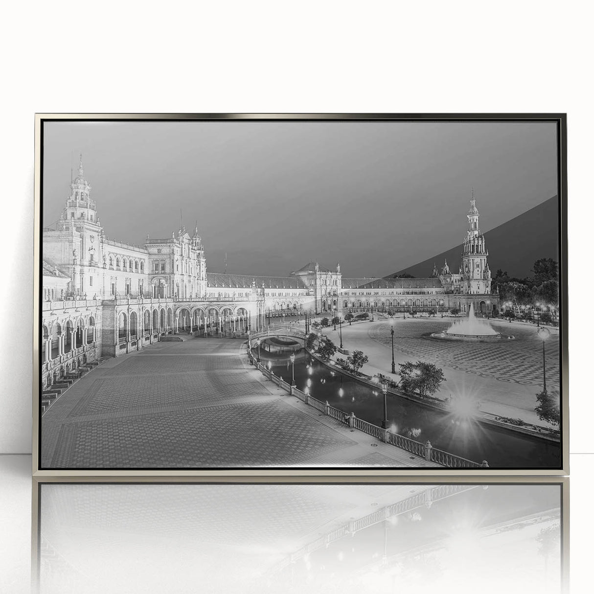 Art deco poster of Andalucia, Spain scenery in silver framed acrylic, featuring soft pastel tones.