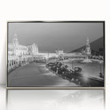 Art deco poster of Andalucia, Spain scenery in silver framed acrylic, featuring soft pastel tones.