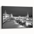 Black and white wall art featuring a framed canvas of Andalucia landscape, ideal for bedroom decor.
